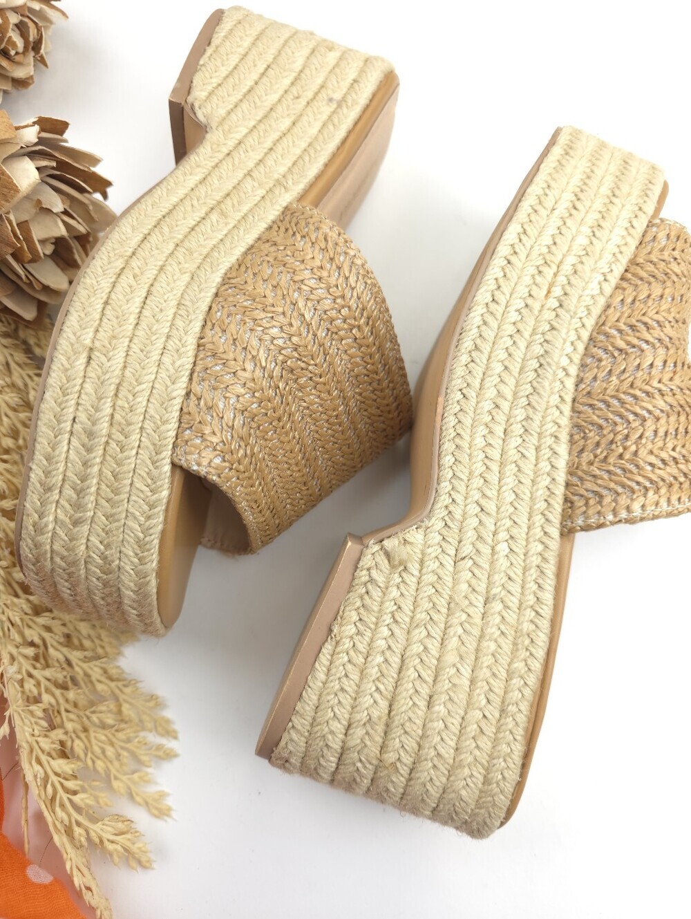 Woven Straw Platform Slide Sandals - Natural SZ 6½ M - Picture 5 of 9